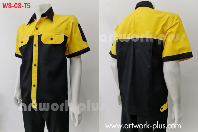 เสื้อช็อป, เสื้อช่างโรงงาน, ชุดฟอร์มพนักงาน, เสื้อช่างแขนสั้น, สีดำแต่งเหลือง